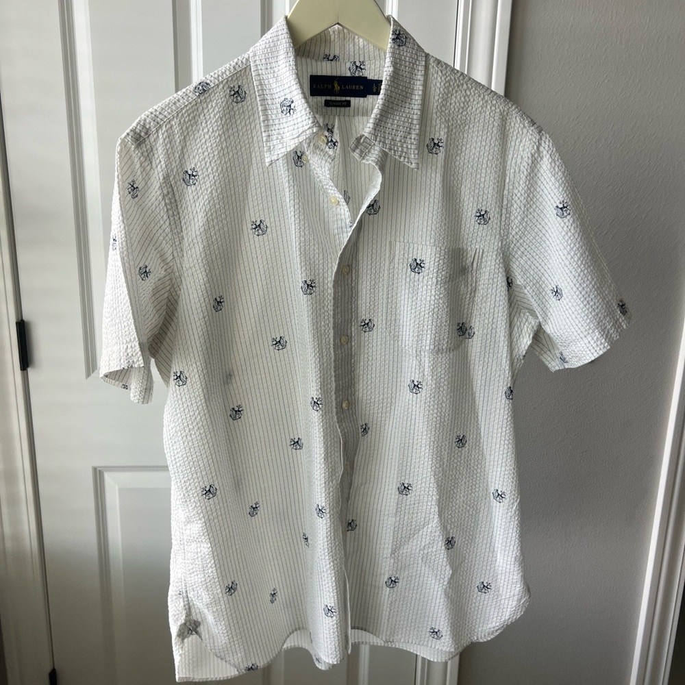 Ralph Lauren White Shirt with Blue Floral Accents